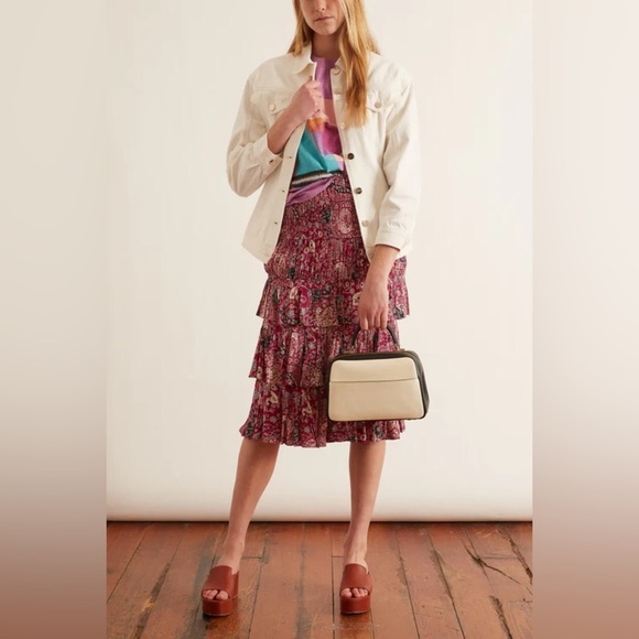 Isabel Marant Etoile / Cencia tiered printed fuschia Midi Skirt 34 XS - Picture 2 of 9